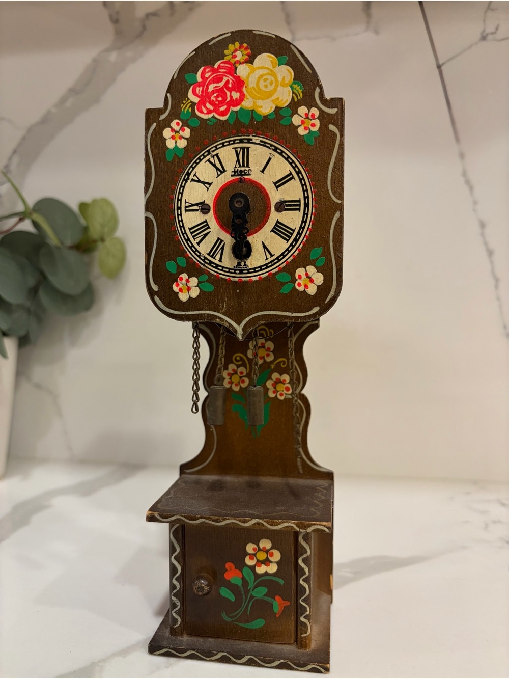 Vintage 1950s Heco West Germany Hand Painted Miniature
Grandfather Clock 7.5"